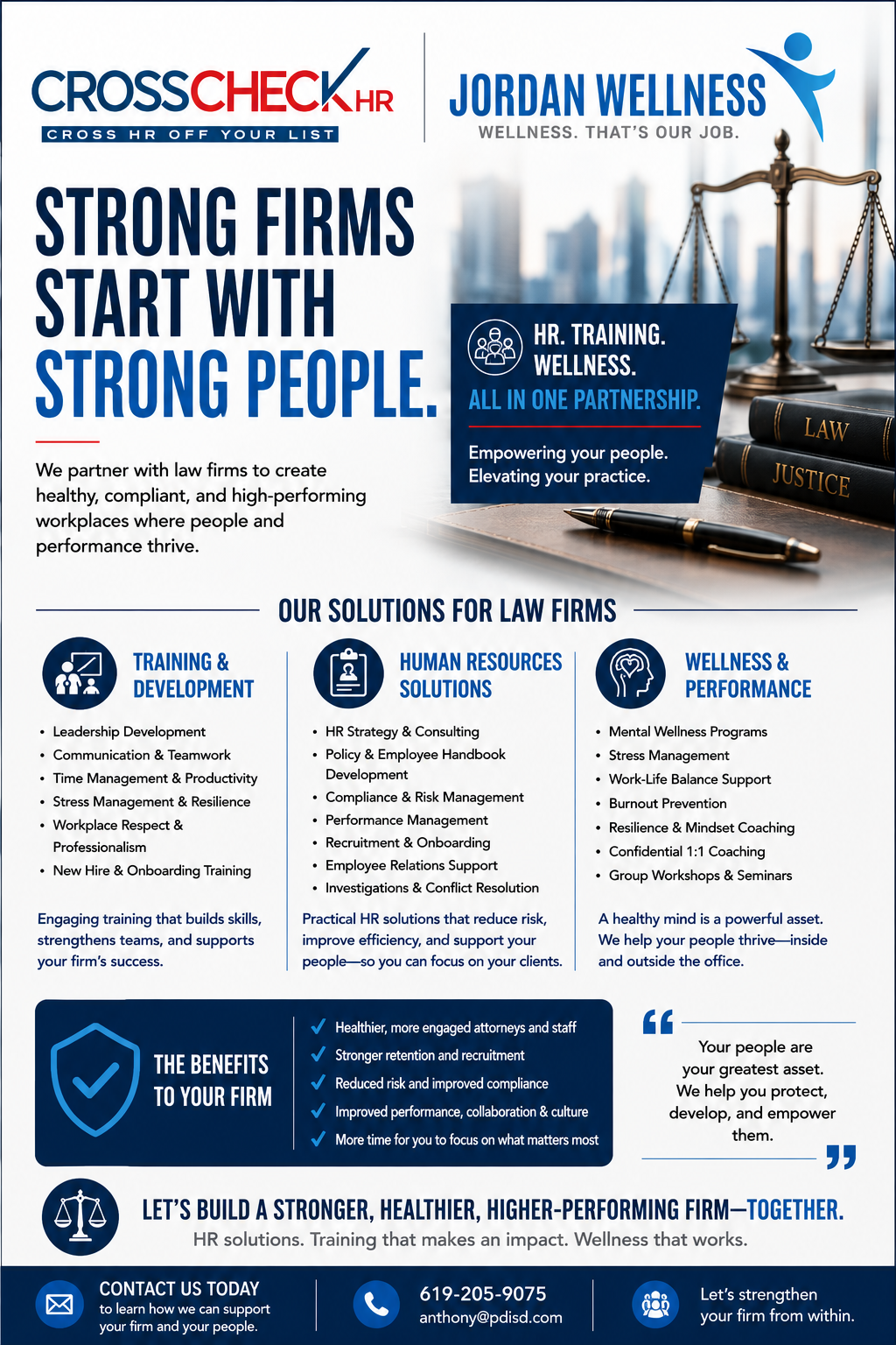 Jordan Wellness and Crosscheck HR solutions for law firms flier
