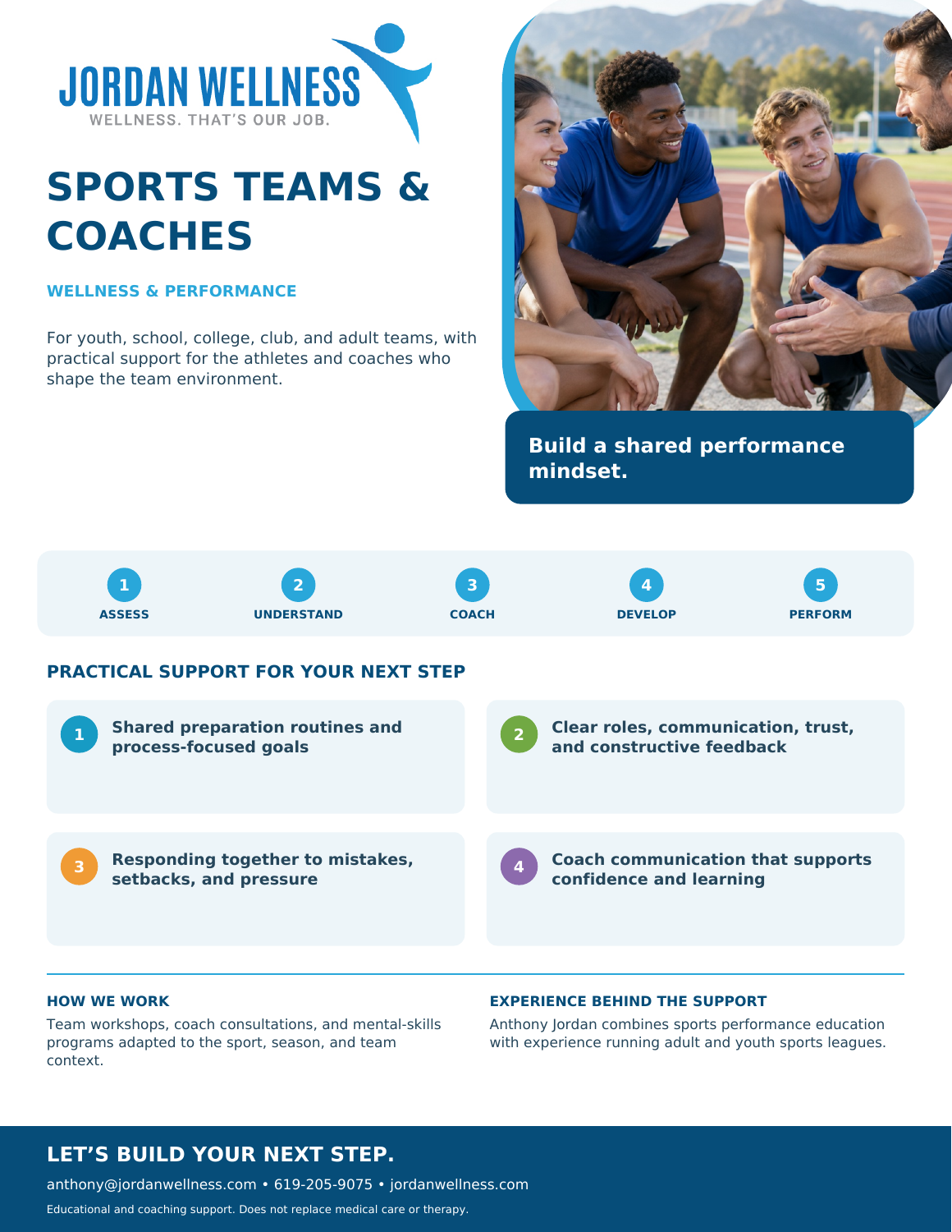 Jordan Wellness SPORTS TEAMS & COACHES program flier