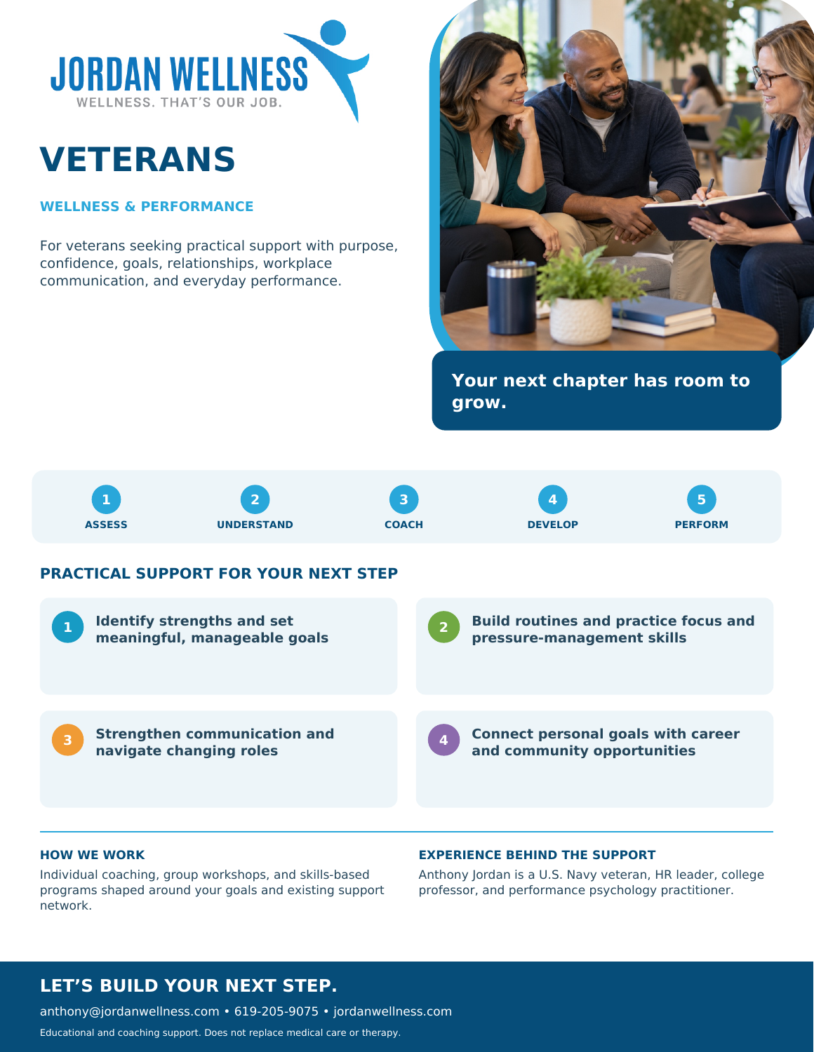 Jordan Wellness VETERANS program flier